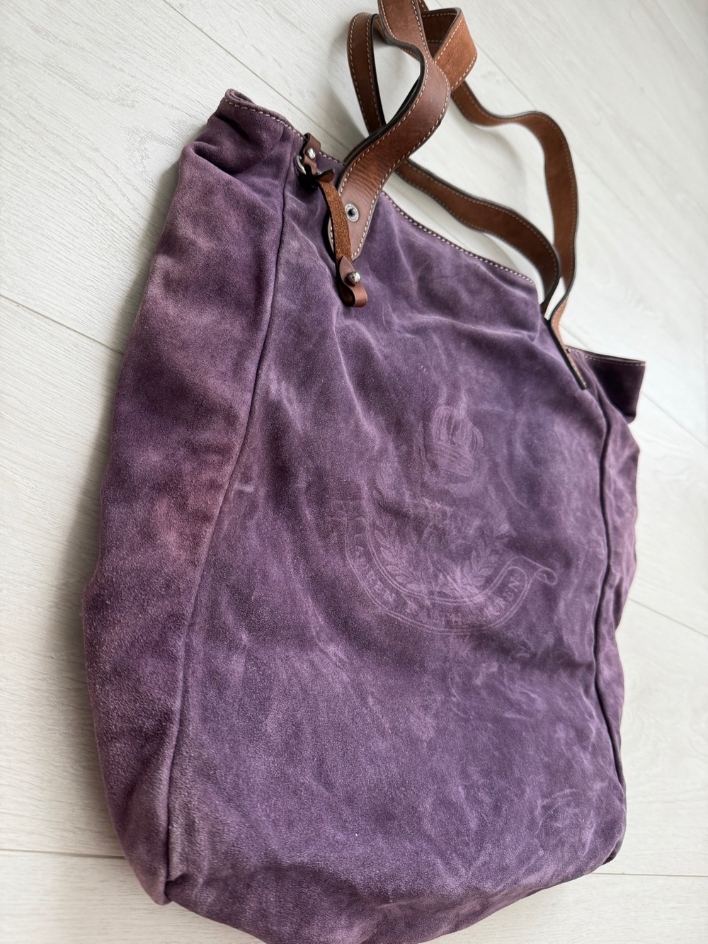 Lauren Ralph Lauren Putnam Signature Violet Purple Suede Leather Tote Bag Crest - Picture 16 of 16